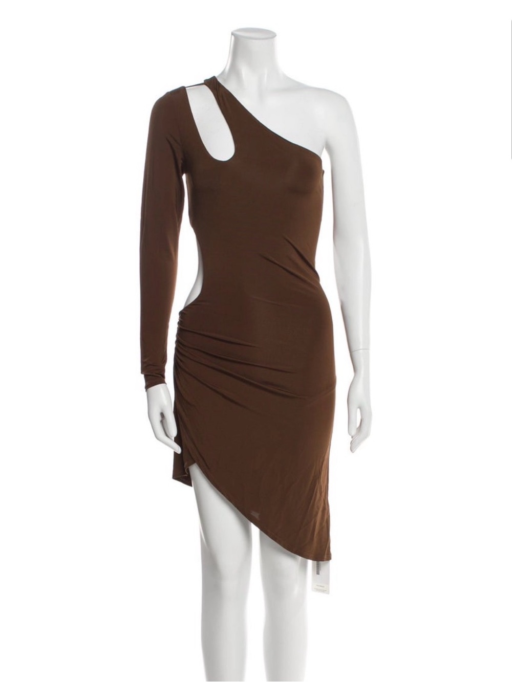 Ronny Kobo Collection One-Shoulder Brown Asymmetric Cutout Dress